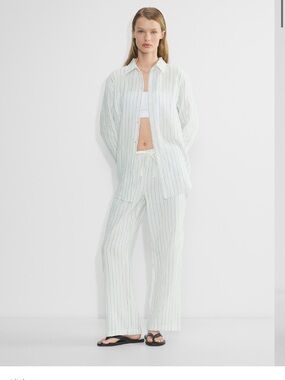 Little Moon Mint-Striped Relaxed Pajama Set